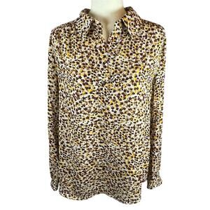 Cabi Size M Top Spotted Cream Brown Black Gold Blouse Long Sleeve Lightweight